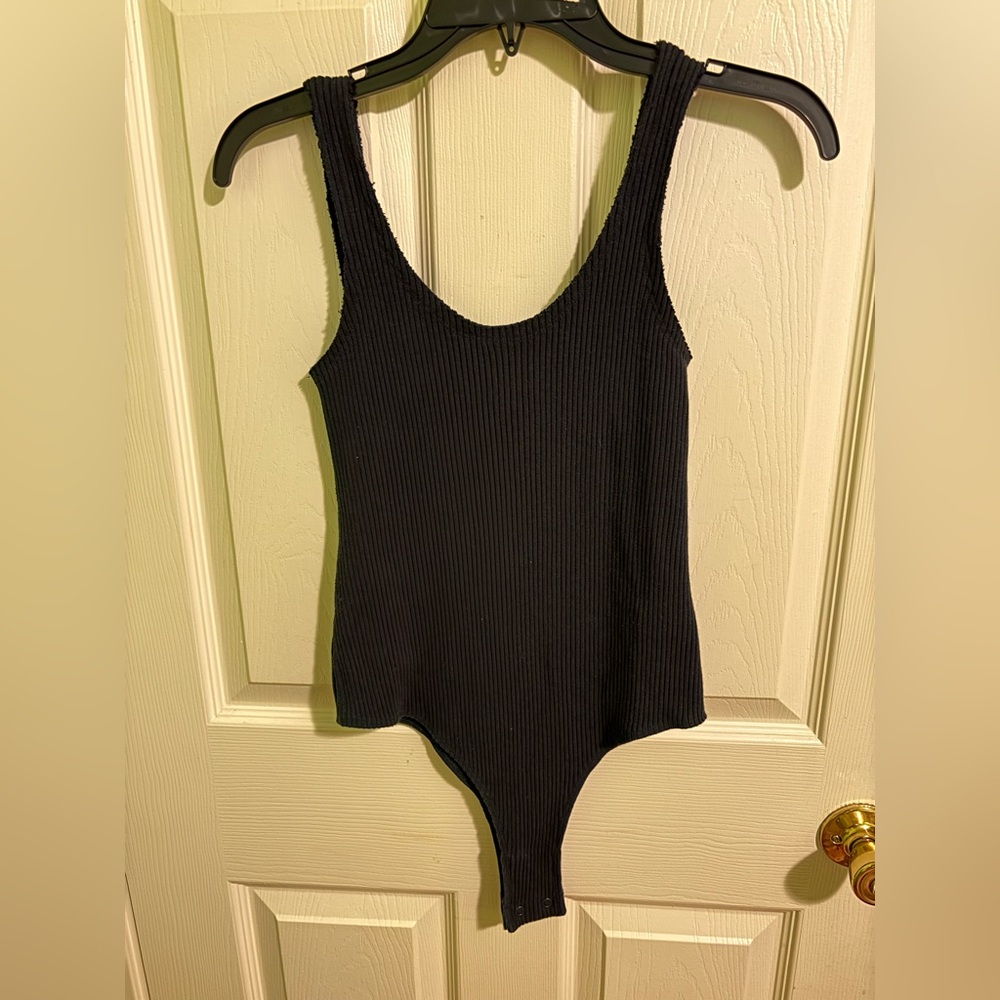 Vince Navy Ribbed Scoop Neck Bodysuit